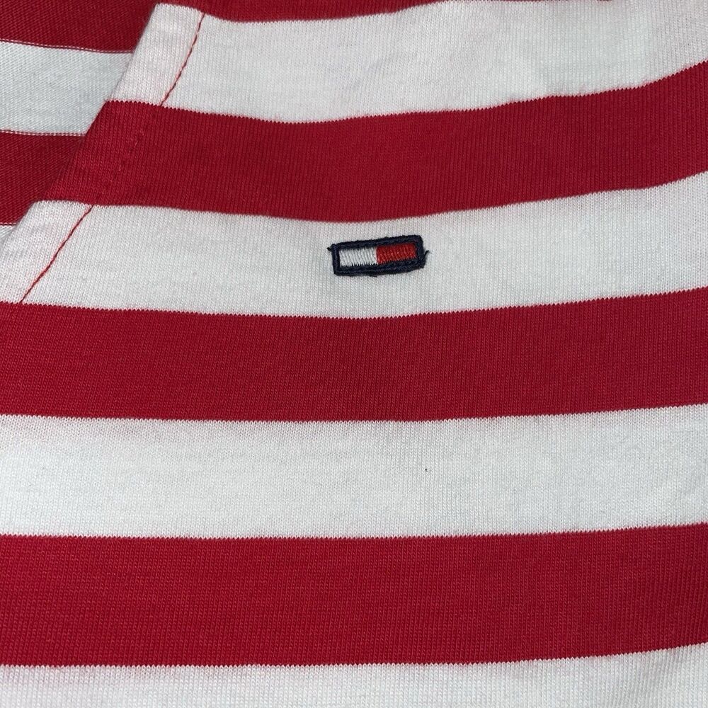 Tommy Hilfiger Red & White Striped V-Neck Hoodie Top - Picture 8 of 13
